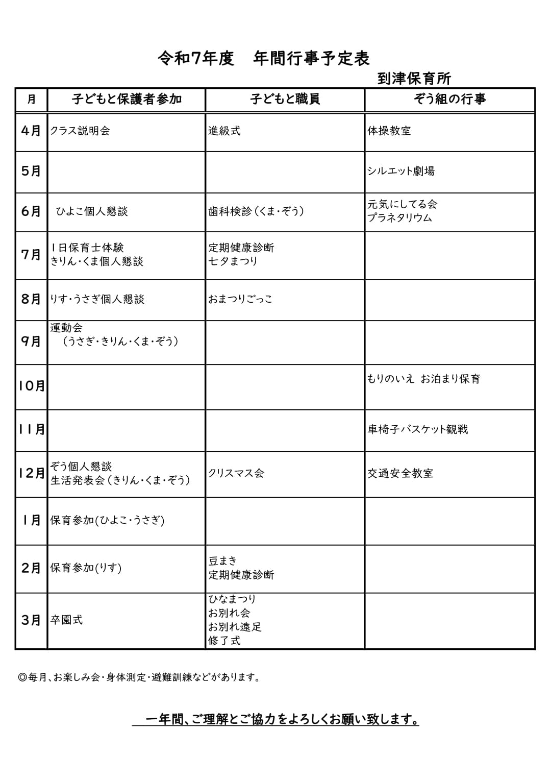 令和7年度　年間行事予定表