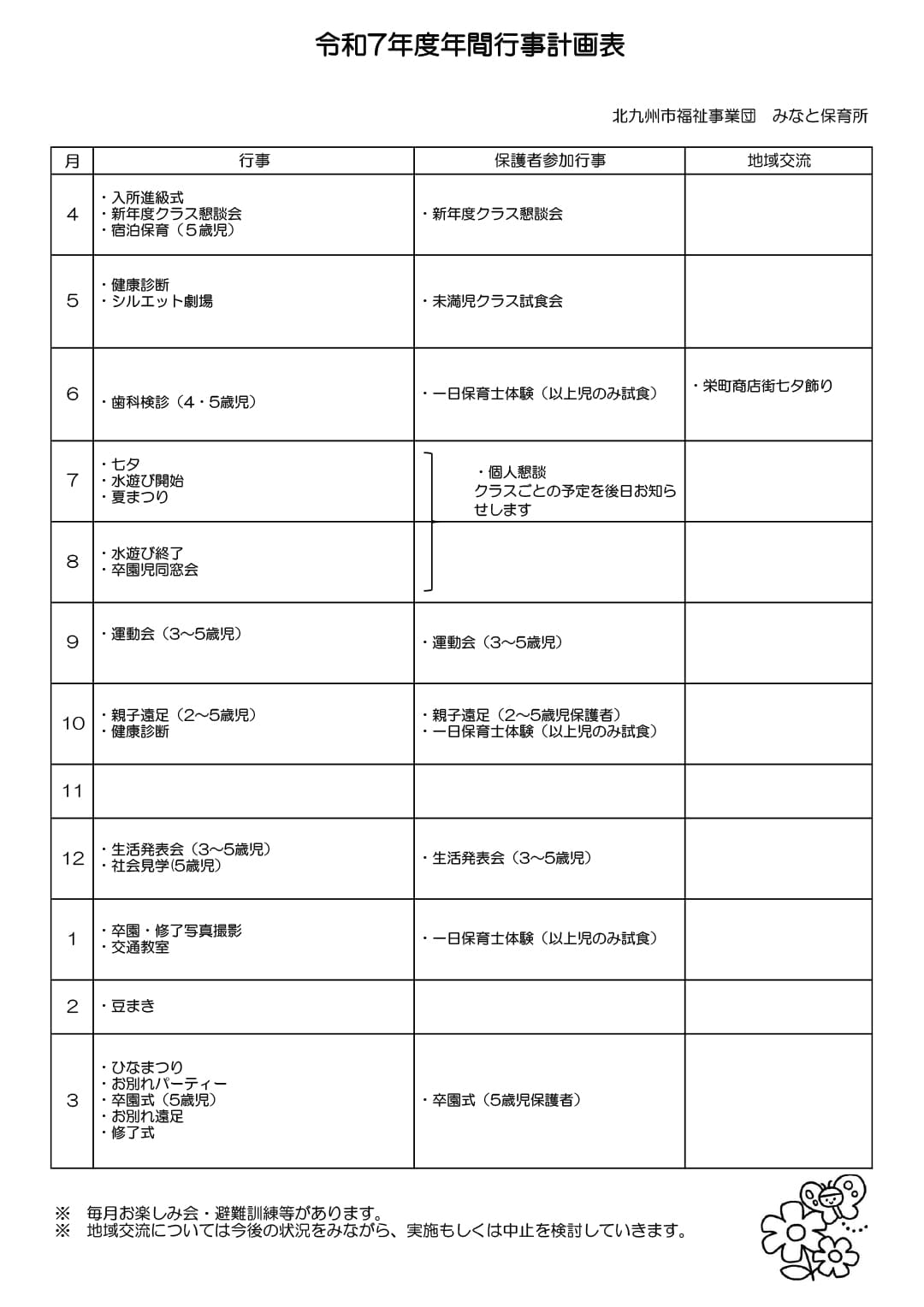 令和7年度年間行事計画表