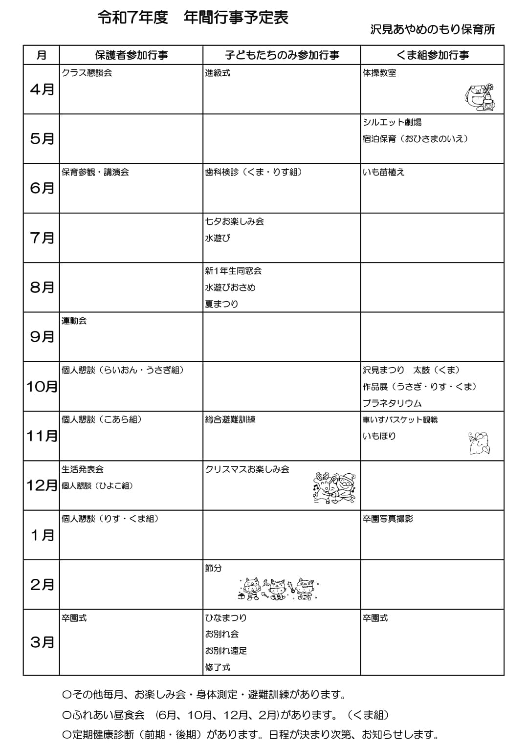 令和7年度　年間行事予定表